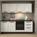 Cucina Nova 195 cm moderna in stile industrial con ante grigio ossido e pensili gesso, completa di forno, piano cottura e lavello inox
