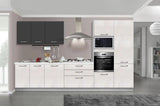 Cucina Silvia  360 cm con ante in MDF 3D, top effetto marmo, maniglie Venere ed elettrodomestici Candy inclusi. Design funzionale e moderno.
