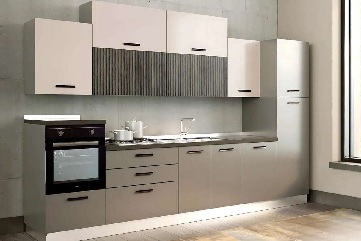 Cucina Talia 360 cm moderna pronta consegna Titanio e Cashmere
