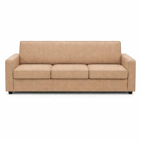 Divano 3 posti in tessuto grigio moderno con braccioli squadrati e piedini neri