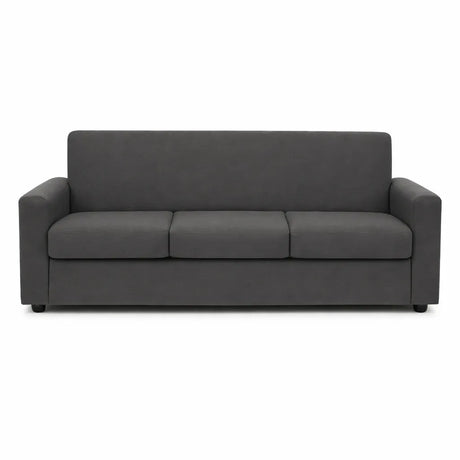 Divano 3 posti in tessuto grigio moderno con braccioli squadrati e piedini neri