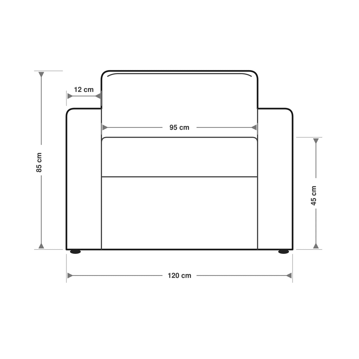 Divanetto salvaspazio 2 posti da 120 cm in tessuto. Disponibile beige, grigio chiaro e grigio scuro.