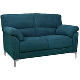 Divano 2 posti GIADA color petrolio con tessuto idrorepellente, piedini in metallo, braccioli morbidi e seduta imbottita. Stile moderno e comfort totale.