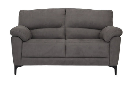 Divano 2 posti mira color petrolio con tessuto idrorepellente, piedini in metallo, braccioli morbidi e seduta imbottita. Stile moderno e comfort totale.
