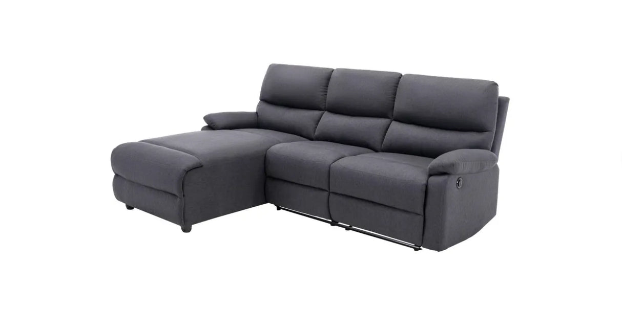Divano ULISSE 3 posti con chaise longue contenitore, recliner manuale e design moderno. Comfort ottimale e funzionalità per ogni ambiente living