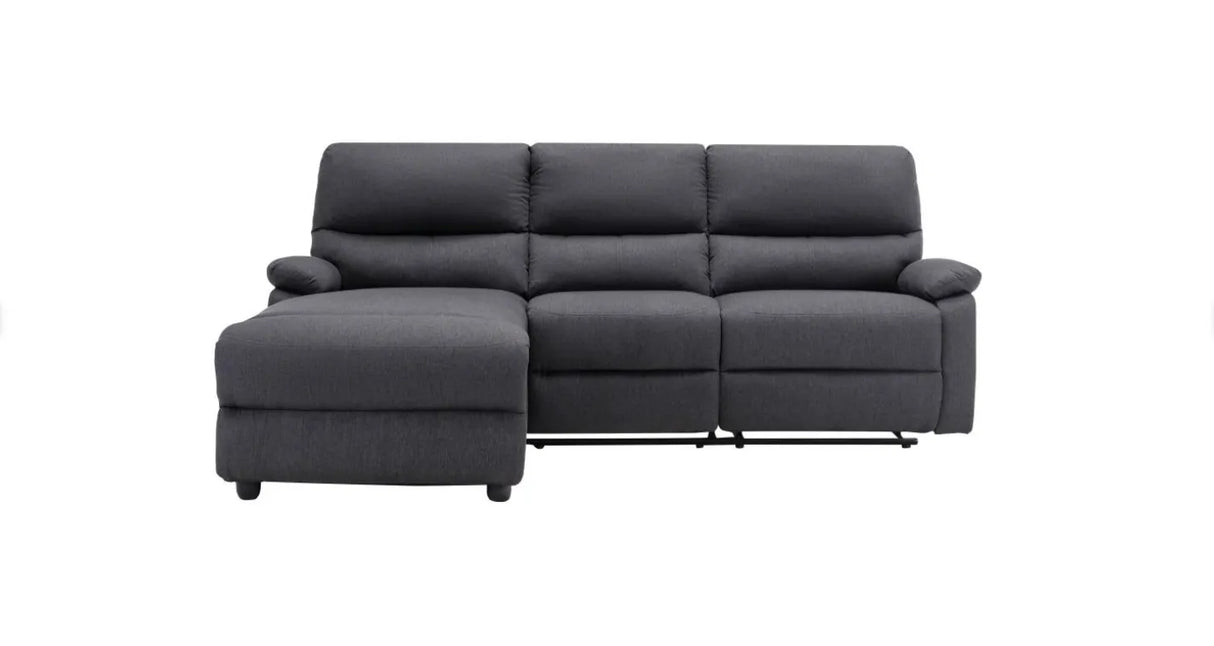 Divano ULISSE 3 posti con chaise longue contenitore, recliner manuale e design moderno. Comfort ottimale e funzionalità per ogni ambiente living.


