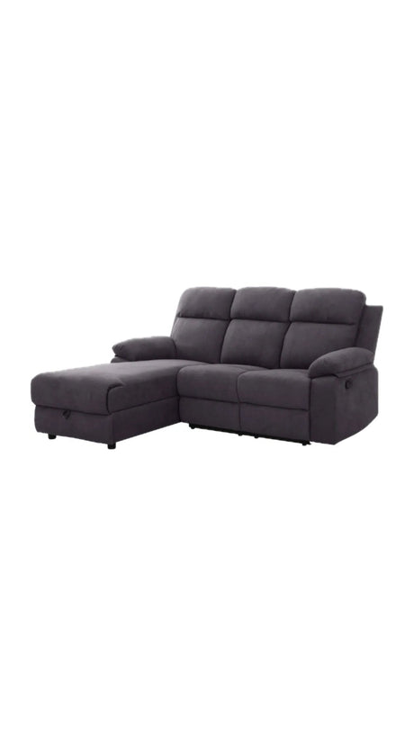 Divano ULISSE 3 posti con chaise longue contenitore, recliner manuale e design moderno. Comfort ottimale e funzionalità per ogni ambiente living.