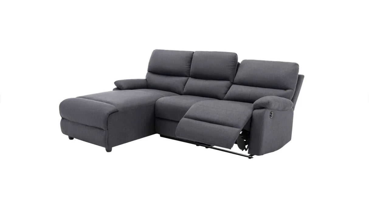 Divano ULISSE 3 posti con chaise longue contenitore, recliner manuale e design moderno. Comfort ottimale e funzionalità per ogni ambiente living.