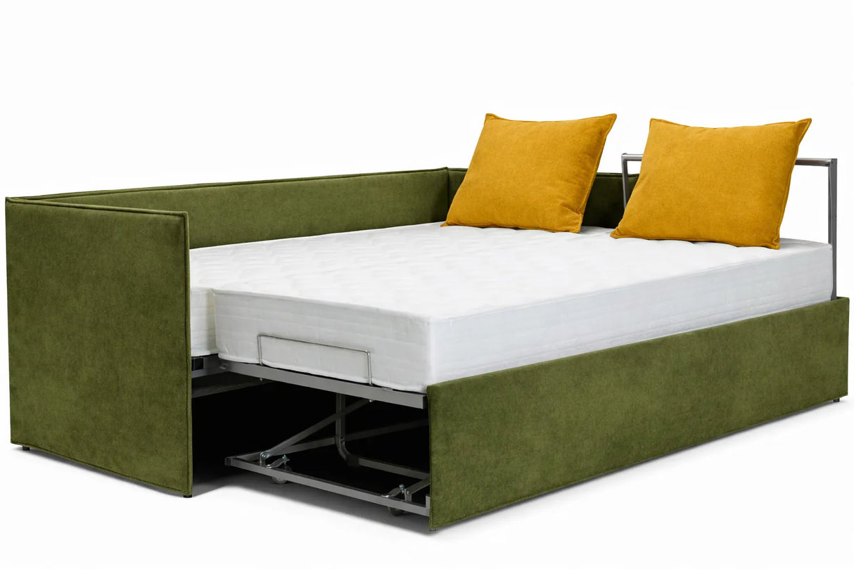 Divano doppio letto in velluto con materassi memory foam e cuscini decorativi inclusi