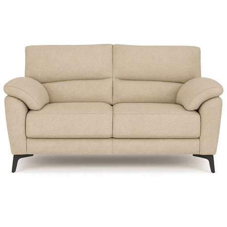 Divano Mira in tessuto lavabile con struttura in legno massello e piedini in metallo, design italiano elegante e moderno.