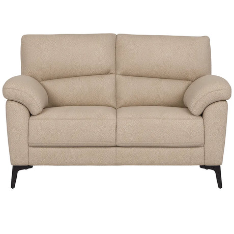 Divano Mira in tessuto lavabile con struttura in legno massello e piedini in metallo, design italiano elegante e moderno.