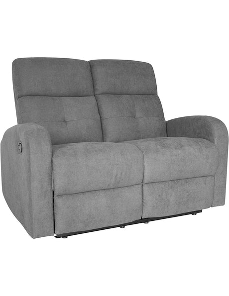 Divano poltrona reclinabile 2 posti in tessuto effetto velluto con poggiapiedi e schienale regolabili indipendentemente. Comfort e stile per il soggiorno.