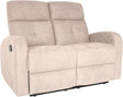 Divano poltrona reclinabile 2 posti in tessuto effetto velluto con poggiapiedi e schienale regolabili indipendentemente. Comfort e stile per il soggiorno.
