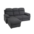 Divano Ulisse 3 posti con chaise longue destra, reclinabile, vano contenitore, disponibile in grigio o beige

