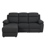 Divano Ulisse 3 posti con chaise longue destra, reclinabile, vano contenitore, disponibile in grigio o beige

