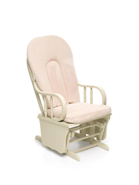 Poltrona dondolo Douglas in legno avorio con cuscino imbottito beige