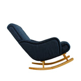 Dondolo Giulietta in legno con schienale ergonomico e rivestimento in cotone. Design classico per interni eleganti e spazi relax coperti.