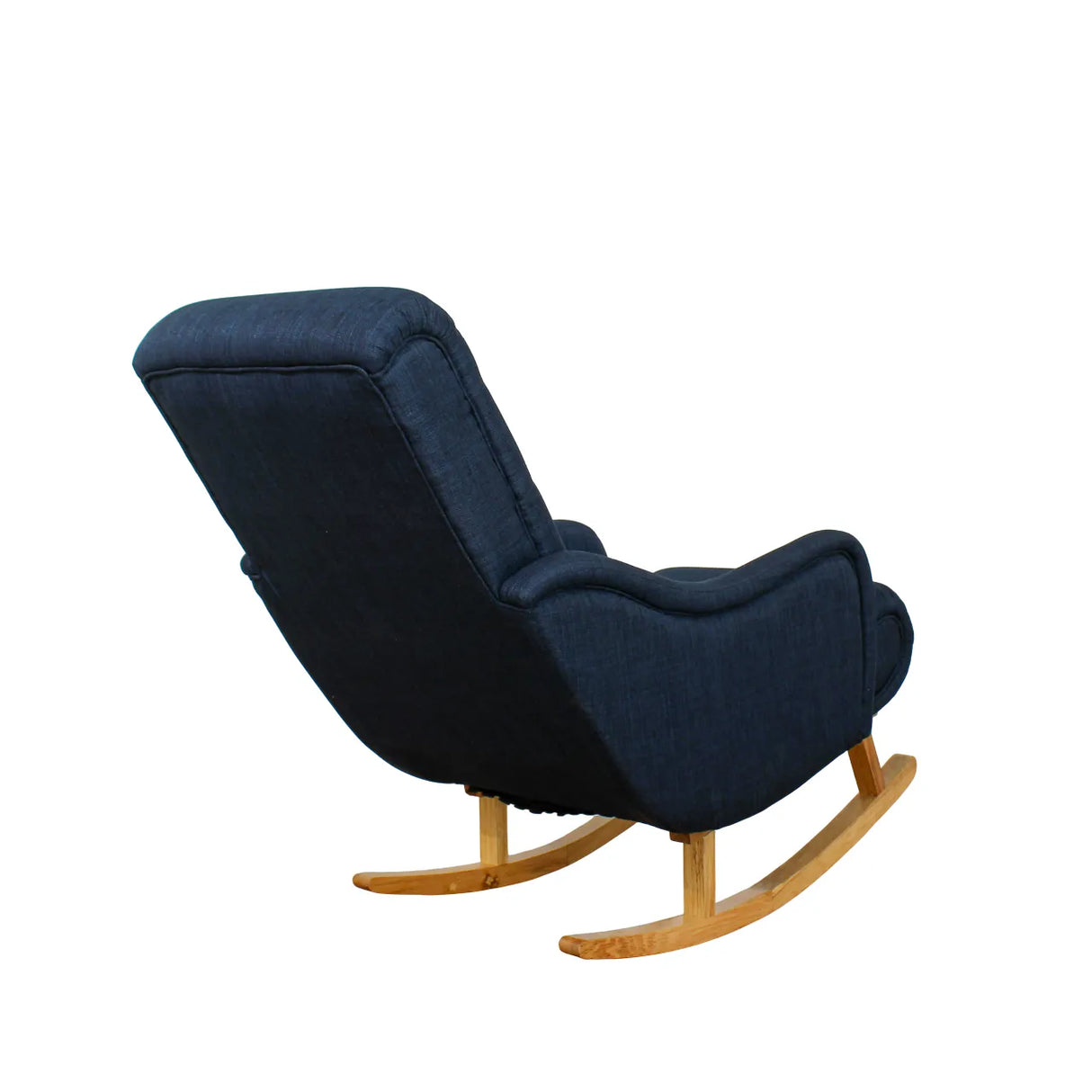 Dondolo Giulietta in legno con schienale ergonomico e rivestimento in cotone. Design classico per interni eleganti e spazi relax coperti.