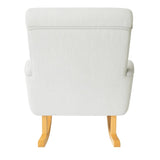Dondolo Giulietta in legno con schienale ergonomico e rivestimento in cotone. Design classico per interni eleganti e spazi relax coperti.