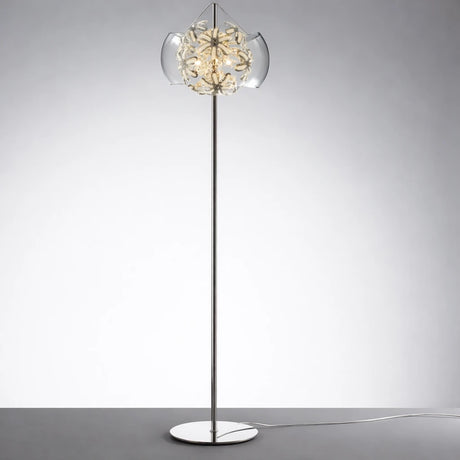 Lampada da terra Diadema con struttura in cromo e diffusore in cristallo dal design elegante