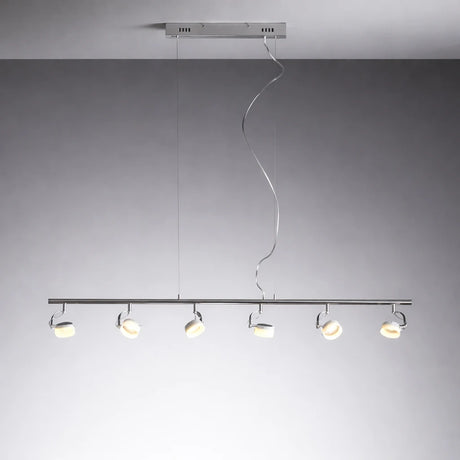 Lampadario a sospensione Orkestra con 6 LED orientabili in vetro opale e finitura cromo.
