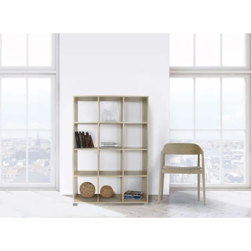 Libreria in legno a 12 vani rovere o bianco, con scomparti cubici e rettangolari. Perfetta per casa, studio, ufficio o negozio.

