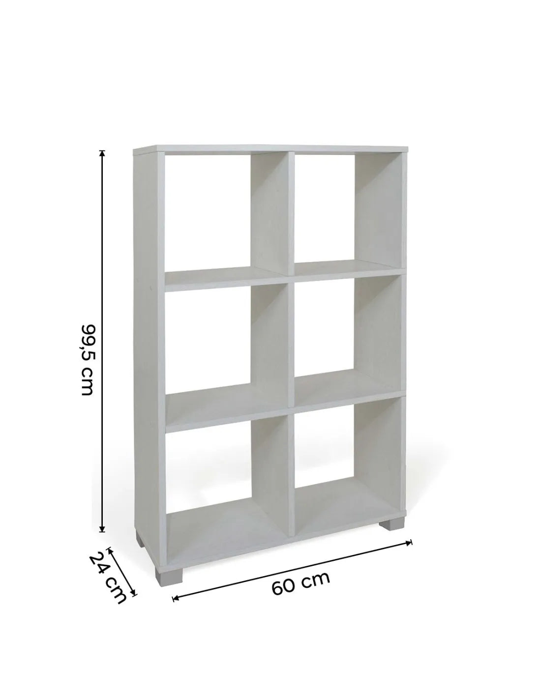 Libreria verticale 6 cubi in legno rovere o bianco, ideale per libri, oggetti e scarpe. Design moderno e compatto, facile da montare.

