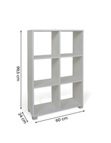 Libreria verticale 6 cubi in legno rovere o bianco, ideale per libri, oggetti e scarpe. Design moderno e compatto, facile da montare.

