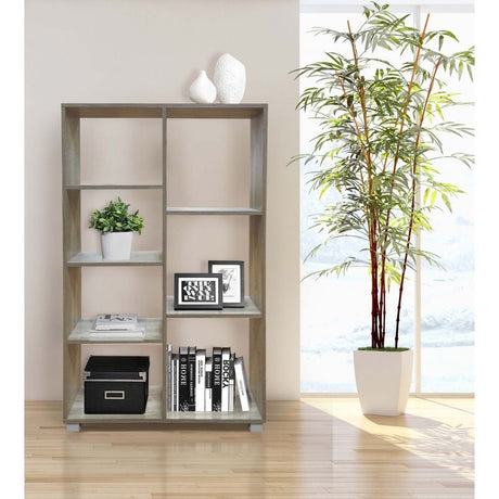 Libreria 7 cubi verticale in legno melaminico rovere o bianco, ideale per libri e oggetti. Perfetta per casa, ufficio e ambienti moderni.