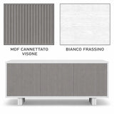 Madia moderna 3 ante cannettate colore visone con struttura bianco frassinato o fango