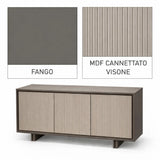 Madia moderna 3 ante cannettate colore visone con struttura bianco frassinato o fango