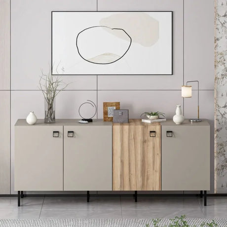 Madia moderna 4 ante color cashmere e rovere con piedini e maniglie nere