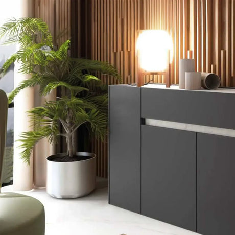 Madia Sofia finitura grafite e marmo con ante lineari e dettaglio centrale decorativo