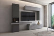 Parete attrezzata Adele finitura grafite e frassino grey con base porta TV e pensili.