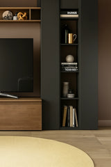 Parete attrezzata federica in finitura Lava e Mercure con vano porta TV.