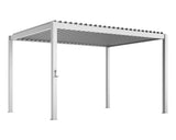 Pergola bioclimatica SKY 3x4 m in metallo grigio con lamelle orientabili e struttura in alluminio, ideale per giardini e terrazze moderne.
