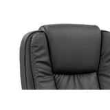 Poltrona direzionale ergonomica in ecopelle nero, con braccioli neri e base cromata per ufficio o studio.