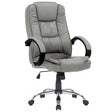 Poltrona direzionale ergonomica in ecopelle tortora, con braccioli neri e base cromata per ufficio o studio.

