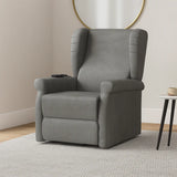 Poltrona reclinabile elettrica alzapersona in tessuto, disponibile nei colori grigio e tortora, con telecomando e meccanismo relax motorizzato.