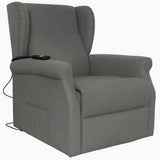 Poltrona reclinabile elettrica alzapersona in tessuto, disponibile nei colori grigio e tortora, con telecomando e meccanismo relax motorizzato.