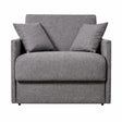 Poltrona letto trasformabile con materasso alto 18 cm e rivestimento in tessuto idrorepellente e antimacchia in vari colori.