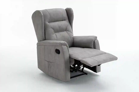 Poltrona relax Ariel in eco nabuk, reclinabile manualmente con leva laterale, design moderno e schienale alto