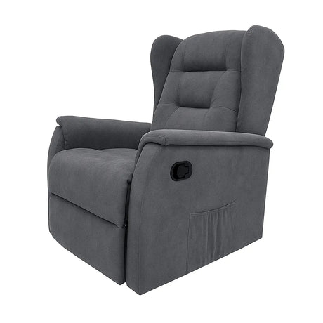 Poltrona relax Ariel in tessuto, reclinabile manualmente con leva laterale, design moderno e schienale alto