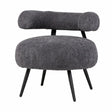 Poltrona Teddy in tessuto bouclé grigio con seduta arrotondata e schienale cilindrico design moderno