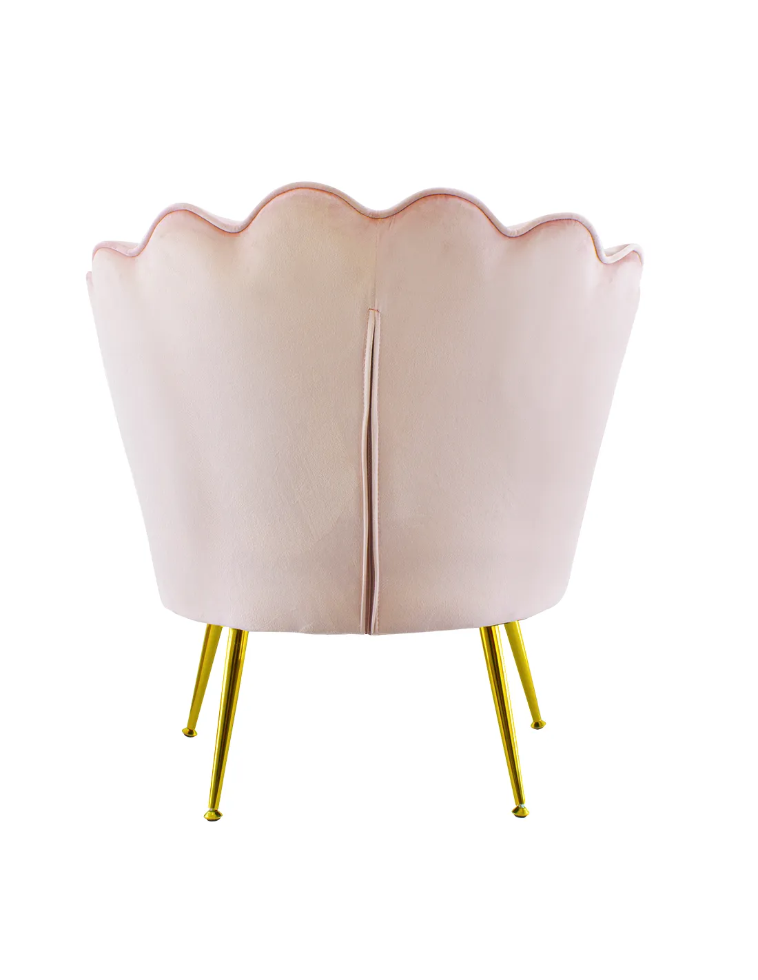 Poltrona in velluto con schienale a conchiglia e gambe dorate, ideale per soggiorno, camera da letto o ambienti eleganti.

