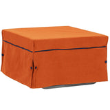 Pouf letto arancione trasformabile in lettino, con materasso spesso e struttura pieghevole salvaspazio