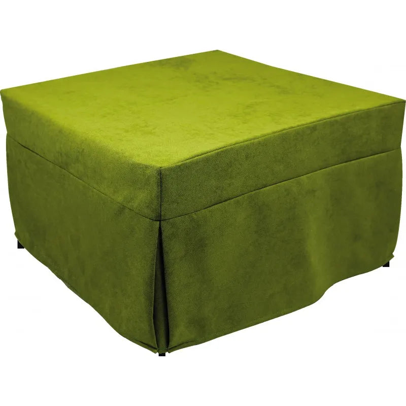 Pouf letto verde trasformabile in lettino, con materasso spesso e struttura pieghevole salvaspazio