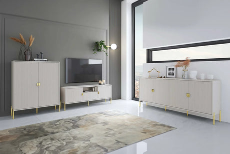 Sala Olivia Cachemire soggiorno moderno finitura cachemire con dettagli oro.