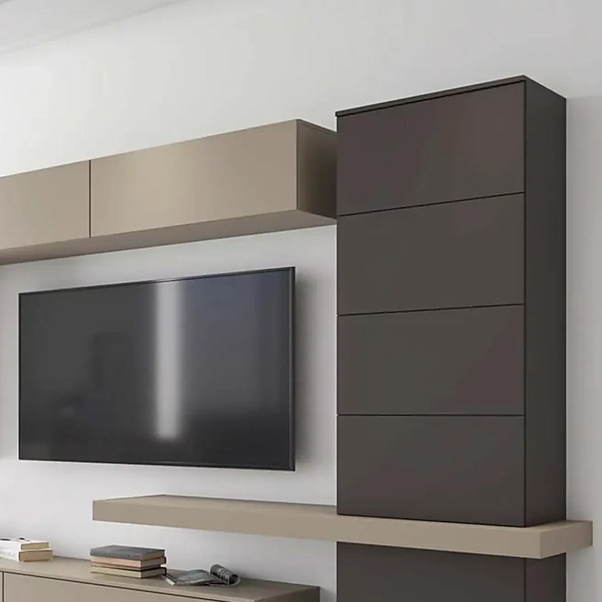 Sala Silvana soggiorno moderno con parete attrezzata e madia finitura Congo e Zonda.