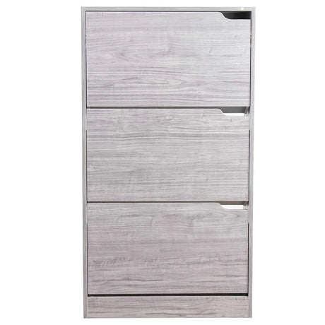 Scarpiera salvaspazio 3 ante ribalta doppia profondità in legno grigio o olmo, compatta ed elegante per ogni ambiente